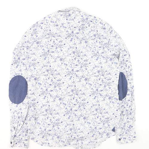 Zara Man Slim Fit White Floral Button-Up Shirt Men's Medium