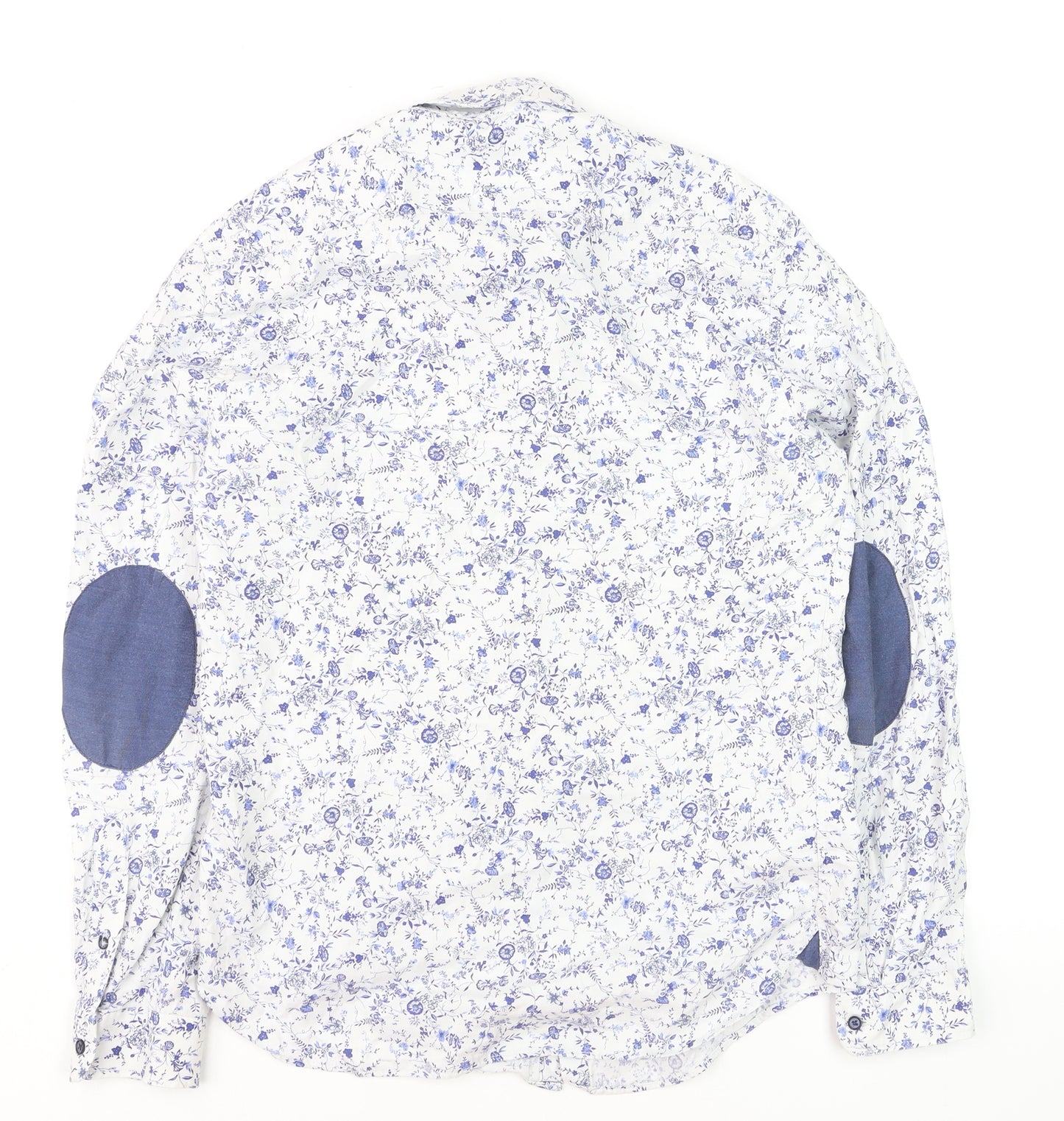 Zara Man Slim Fit White Floral Button-Up Shirt Men's Medium