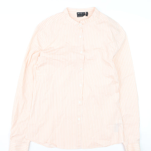 ASOS DESIGN Men's Beige Striped Band Collar Long Sleeve Shirt Size L