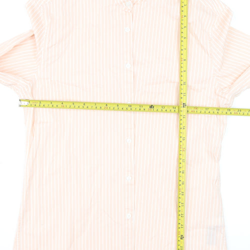 ASOS DESIGN Men's Beige Striped Band Collar Long Sleeve Shirt Size L