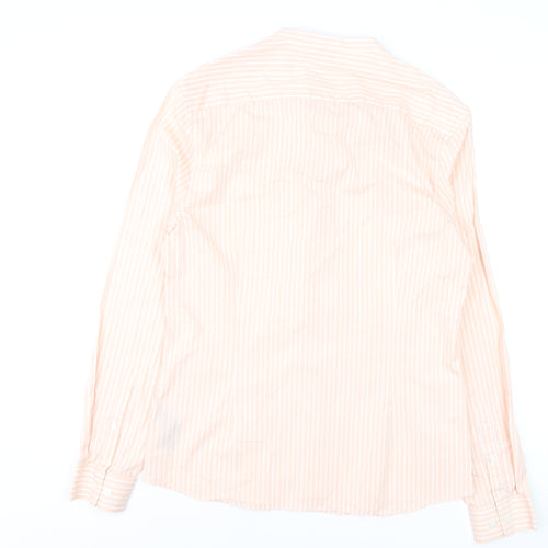 ASOS DESIGN Men's Beige Striped Band Collar Long Sleeve Shirt Size L