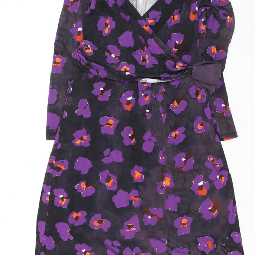 Fenn Wright Manson Women Purple Floral Wrap Dress Size 16