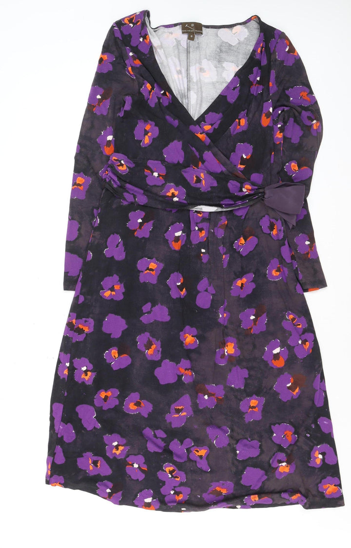 Fenn Wright Manson Women Purple Floral Wrap Dress Size 16