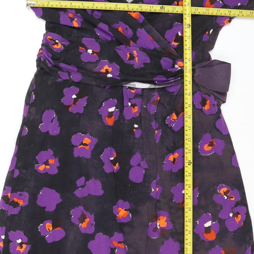 Fenn Wright Manson Women Purple Floral Wrap Dress Size 16