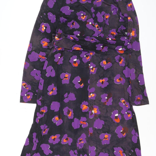 Fenn Wright Manson Women Purple Floral Wrap Dress Size 16