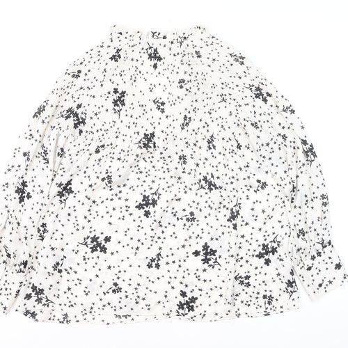 Zara Women White Floral Star Tunic Blouse Size 12 Long Sleeve
