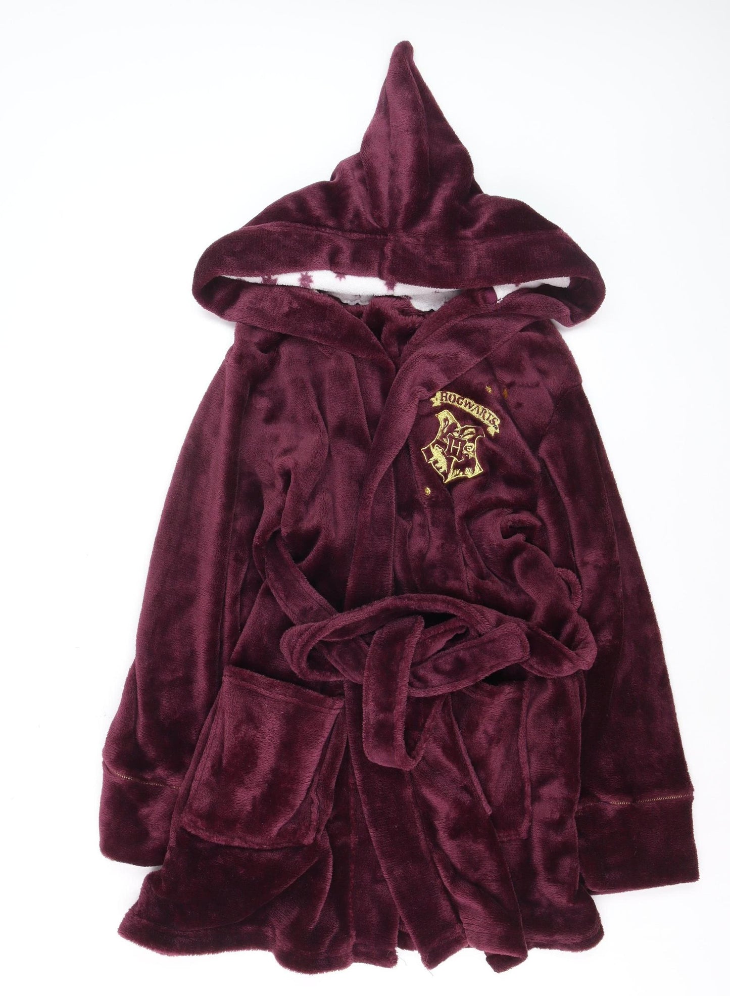 Harry Potter Girls Red Hooded Velour Robe 12 Years Winter Belted Hogwarts Nightwear
