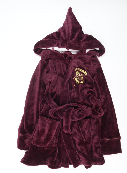 Harry Potter Girls Red Hooded Velour Robe 12 Years Winter Belted Hogwarts Nightwear