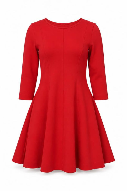Front view of Le Sarte del Sole Women Red Fit & Flare Knee Dress L 3/4 Sleeve