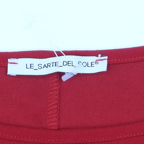Le Sarte del Sole Women Red Fit & Flare Knee Dress L 3/4 Sleeve