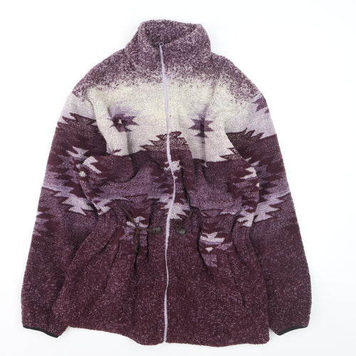 Cabela's Womens Purple Fleece Jacket M Regular Geometric Pattern Zip
