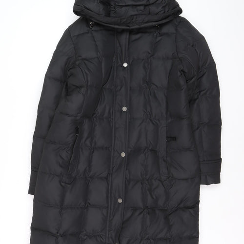 Lands' End Women's Black Petite S Long Puffer Coat Hooded Winter Jacket