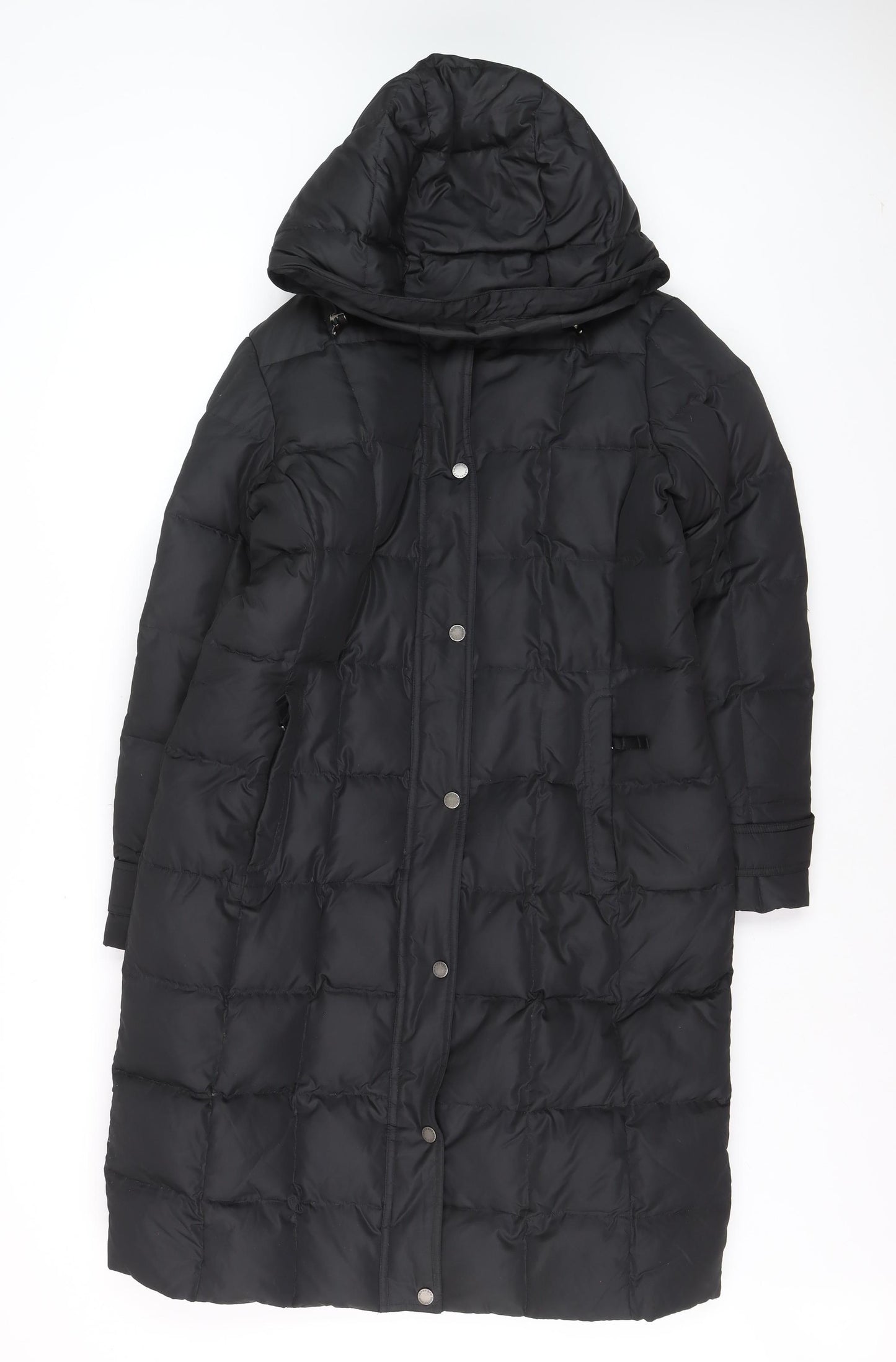 Lands' End Women's Black Petite S Long Puffer Coat Hooded Winter Jacket