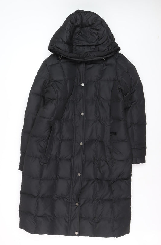 Lands' End Women's Black Petite S Long Puffer Coat Hooded Winter Jacket