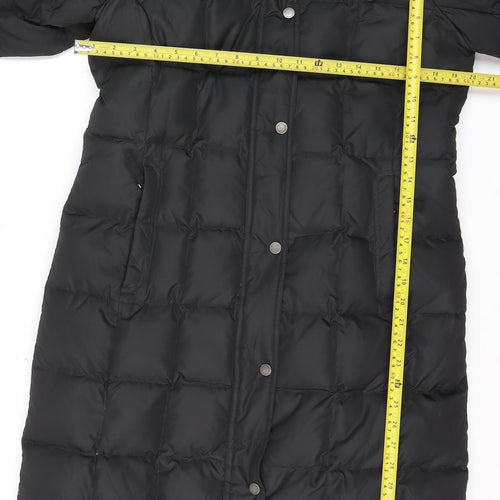 Lands' End Women's Black Petite S Long Puffer Coat Hooded Winter Jacket