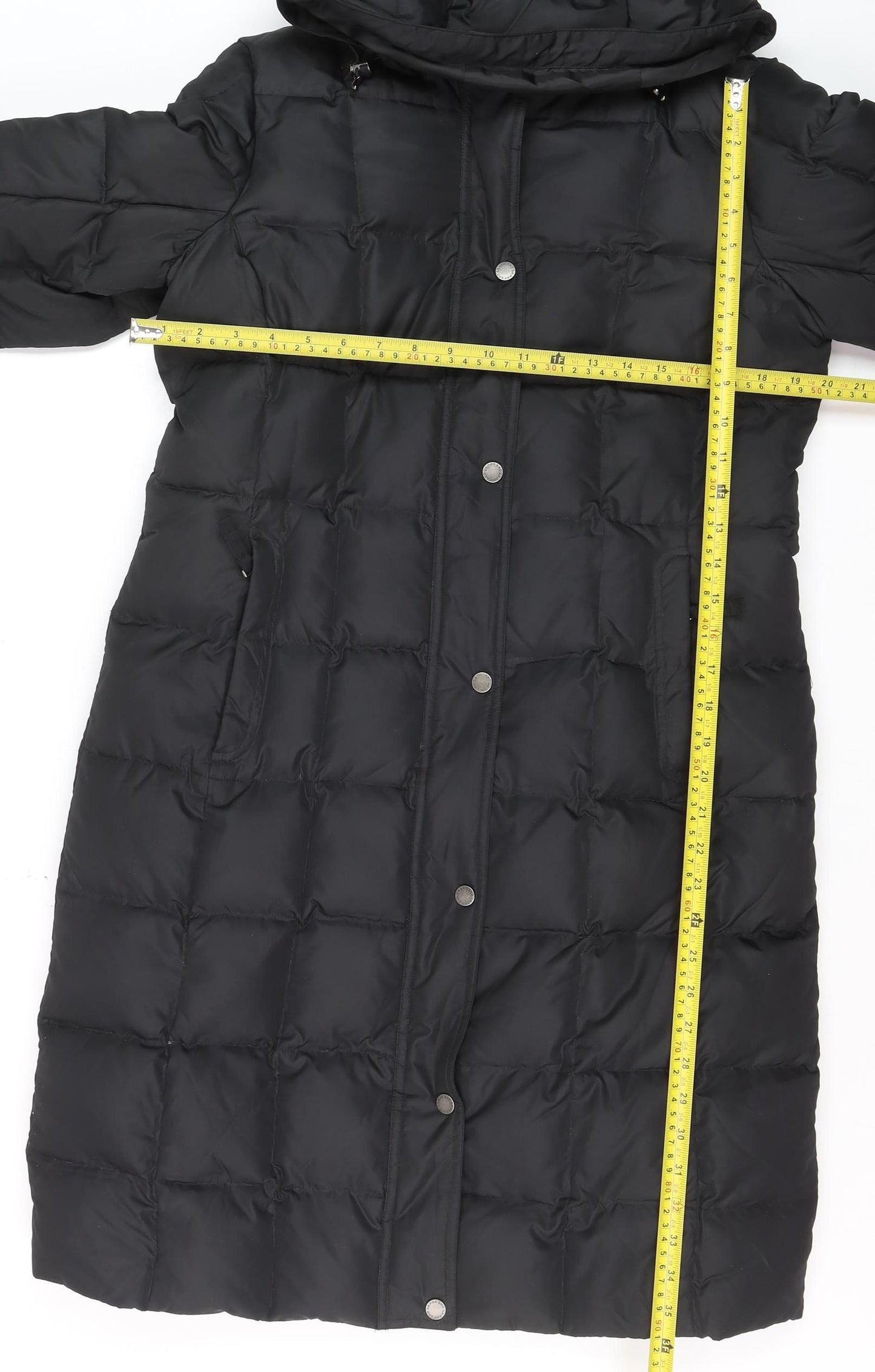 Lands' End Women's Black Petite S Long Puffer Coat Hooded Winter Jacket