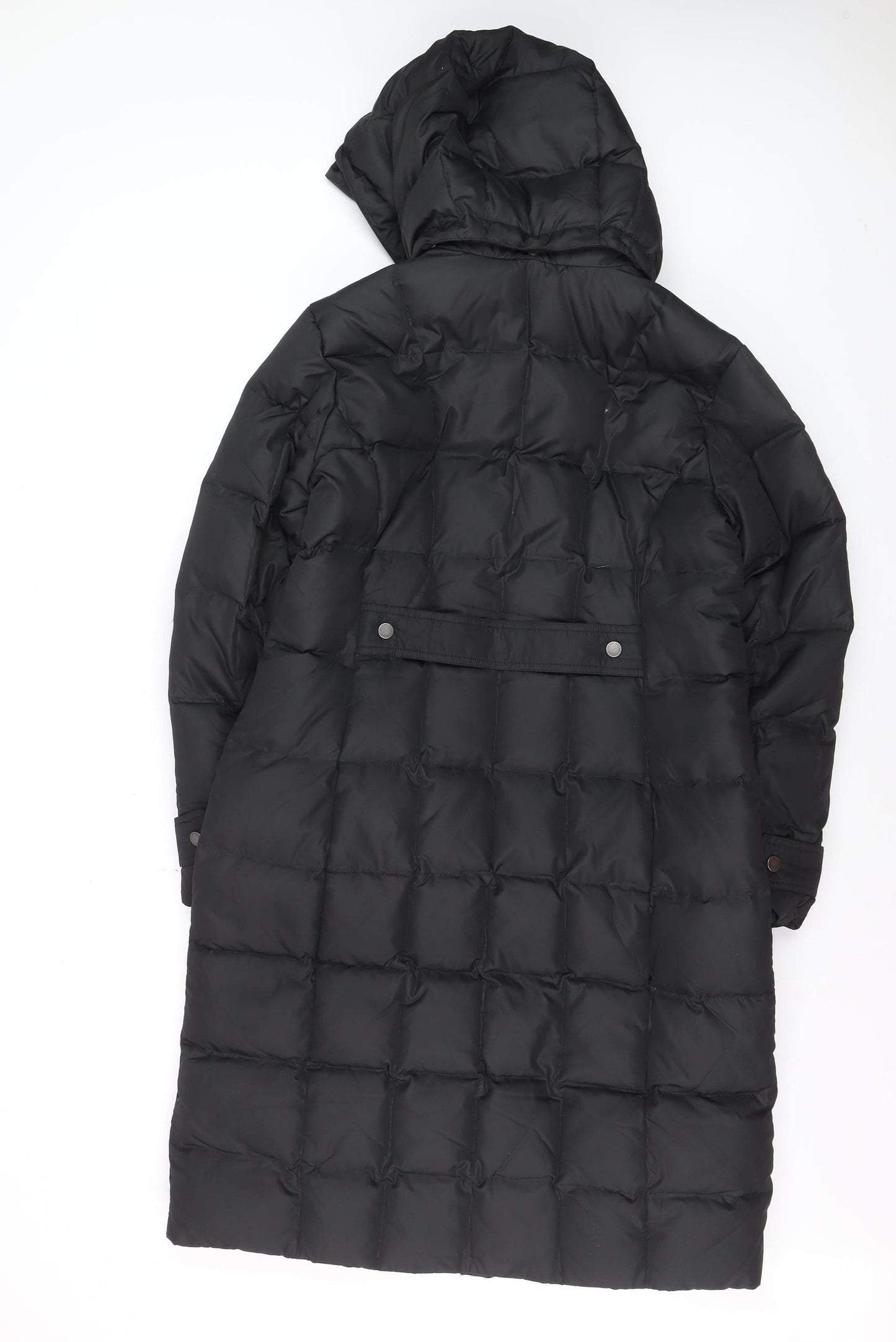 Lands' End Women's Black Petite S Long Puffer Coat Hooded Winter Jacket