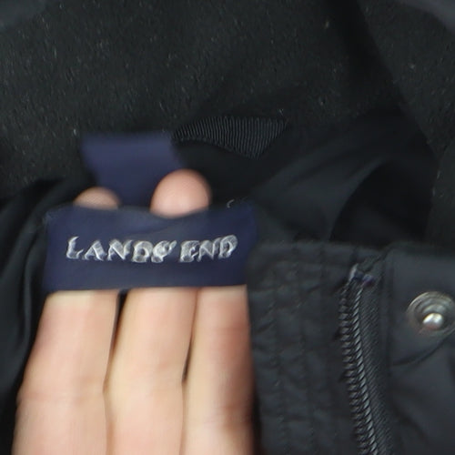 Lands' End Women's Black Petite S Long Puffer Coat Hooded Winter Jacket