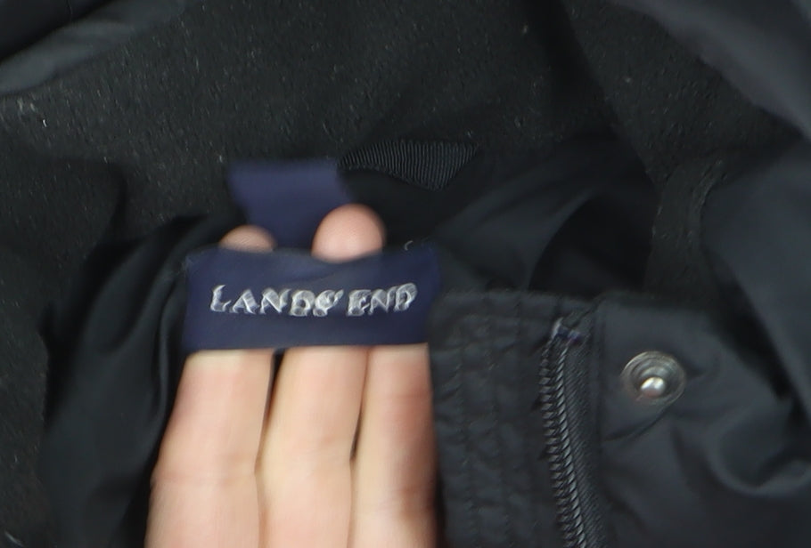 Lands' End Women's Black Petite S Long Puffer Coat Hooded Winter Jacket