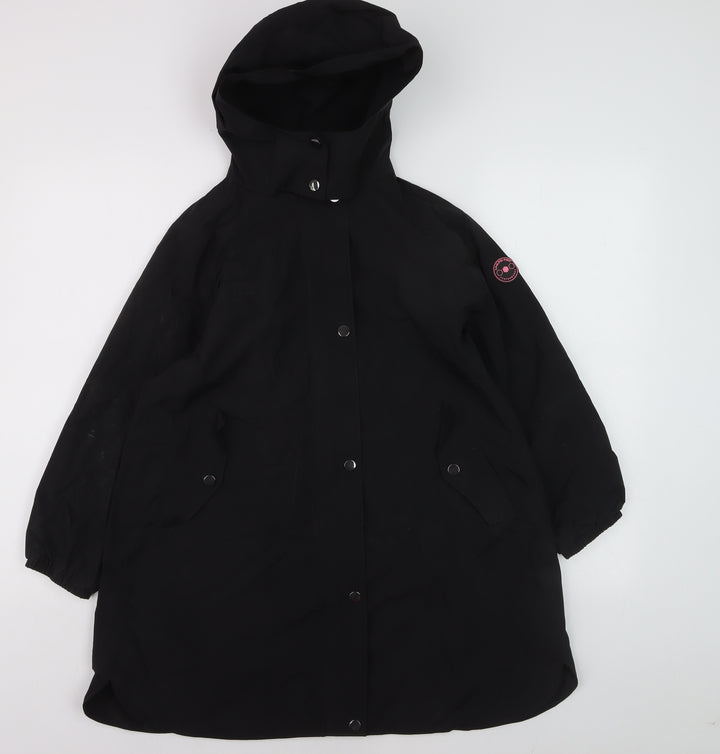 Next Girls Black Hooded Rain Coat 9 Years Water Resistant Nylon Jacket