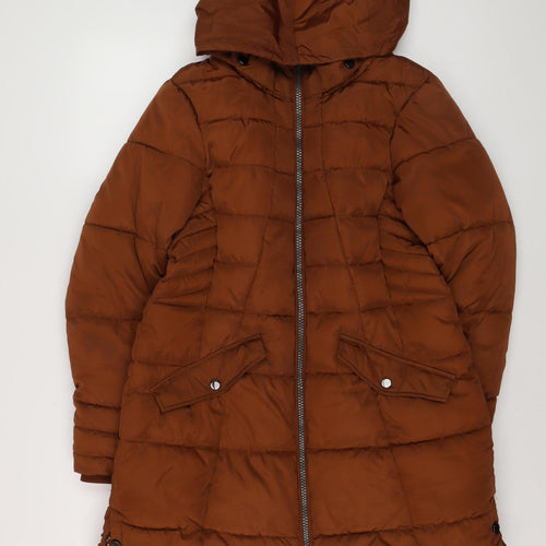Next Women Brown Long Puffer Coat Hooded Size 16 Winter Jacket