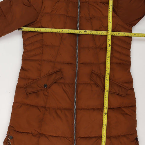 Next Women Brown Long Puffer Coat Hooded Size 16 Winter Jacket