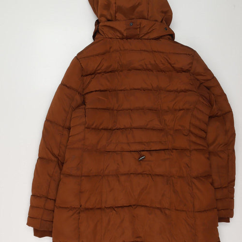 Next Women Brown Long Puffer Coat Hooded Size 16 Winter Jacket