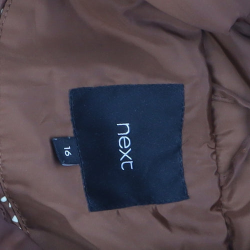 Next Women Brown Long Puffer Coat Hooded Size 16 Winter Jacket