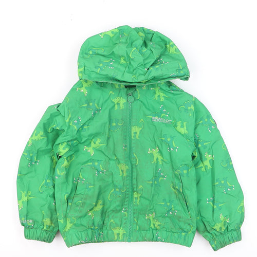 Regatta Unisex Baby Green Dinosaur Rain Coat Jacket 4 Plus Hooded Polyester