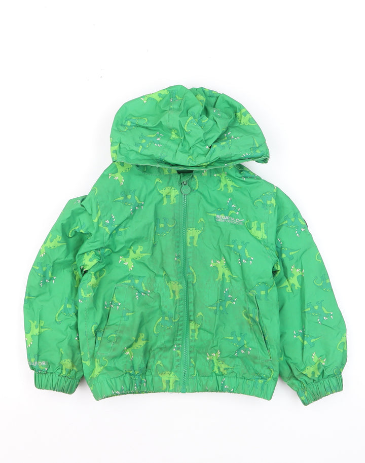 Regatta Unisex Baby Green Dinosaur Rain Coat Jacket 4 Plus Hooded Polyester