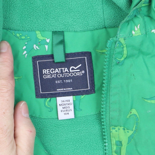 Regatta Unisex Baby Green Dinosaur Rain Coat Jacket 4 Plus Hooded Polyester