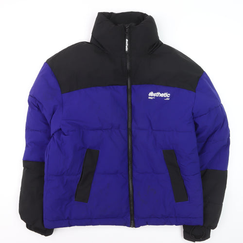 River Island Men's Blue Black Puffer Jacket Size S Winter Casual