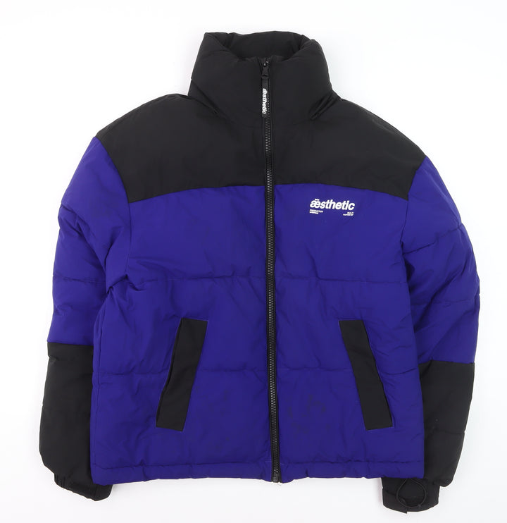 River Island Men's Blue Black Puffer Jacket Size S Winter Casual