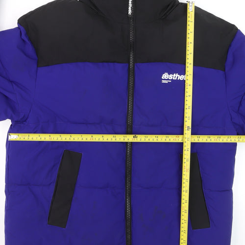 River Island Men's Blue Black Puffer Jacket Size S Winter Casual