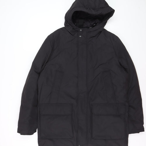 Marks and Spencer Men's Black Polyester Hooded Parka Coat M Regular