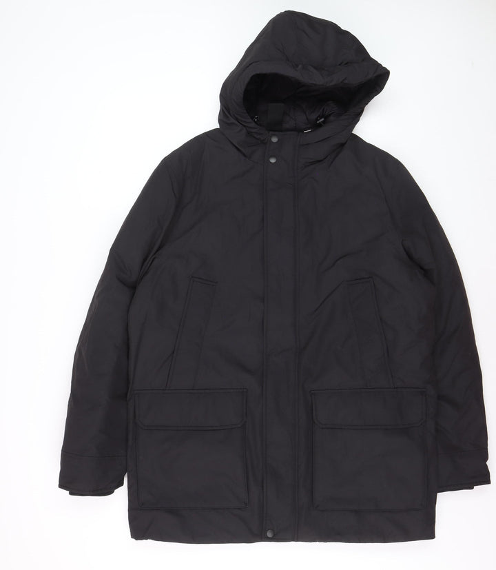 Marks and Spencer Men's Black Polyester Hooded Parka Coat M Regular