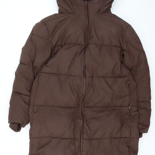 Marks and Spencer Womens Brown Hooded Long Puffer Coat Size 8