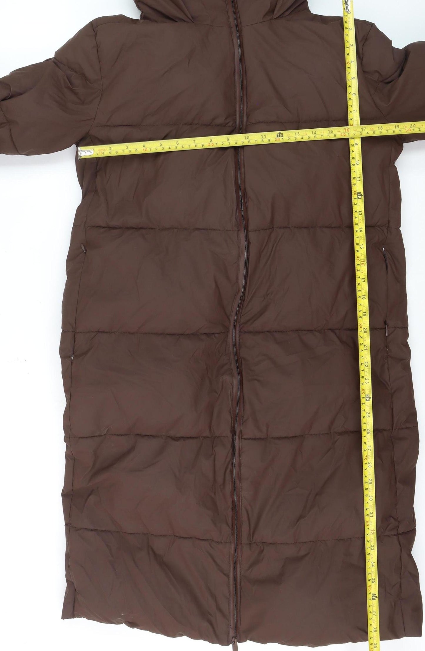 Marks and Spencer Womens Brown Hooded Long Puffer Coat Size 8