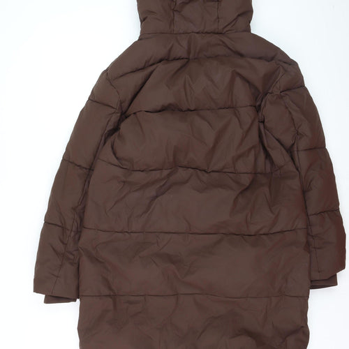 Marks and Spencer Womens Brown Hooded Long Puffer Coat Size 8