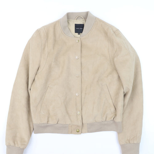 New Look Men Beige Bomber Jacket L Polyester Casual Style