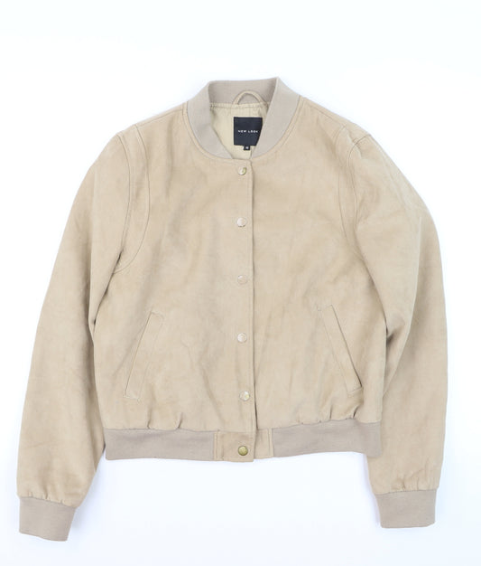 New Look Men Beige Bomber Jacket L Polyester Casual Style