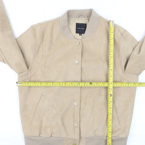 New Look Men Beige Bomber Jacket L Polyester Casual Style