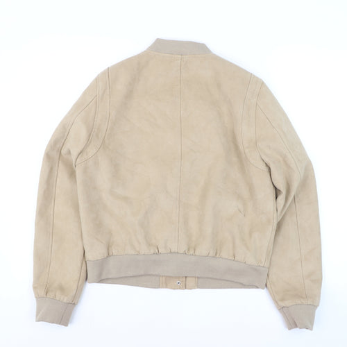 New Look Men Beige Bomber Jacket L Polyester Casual Style