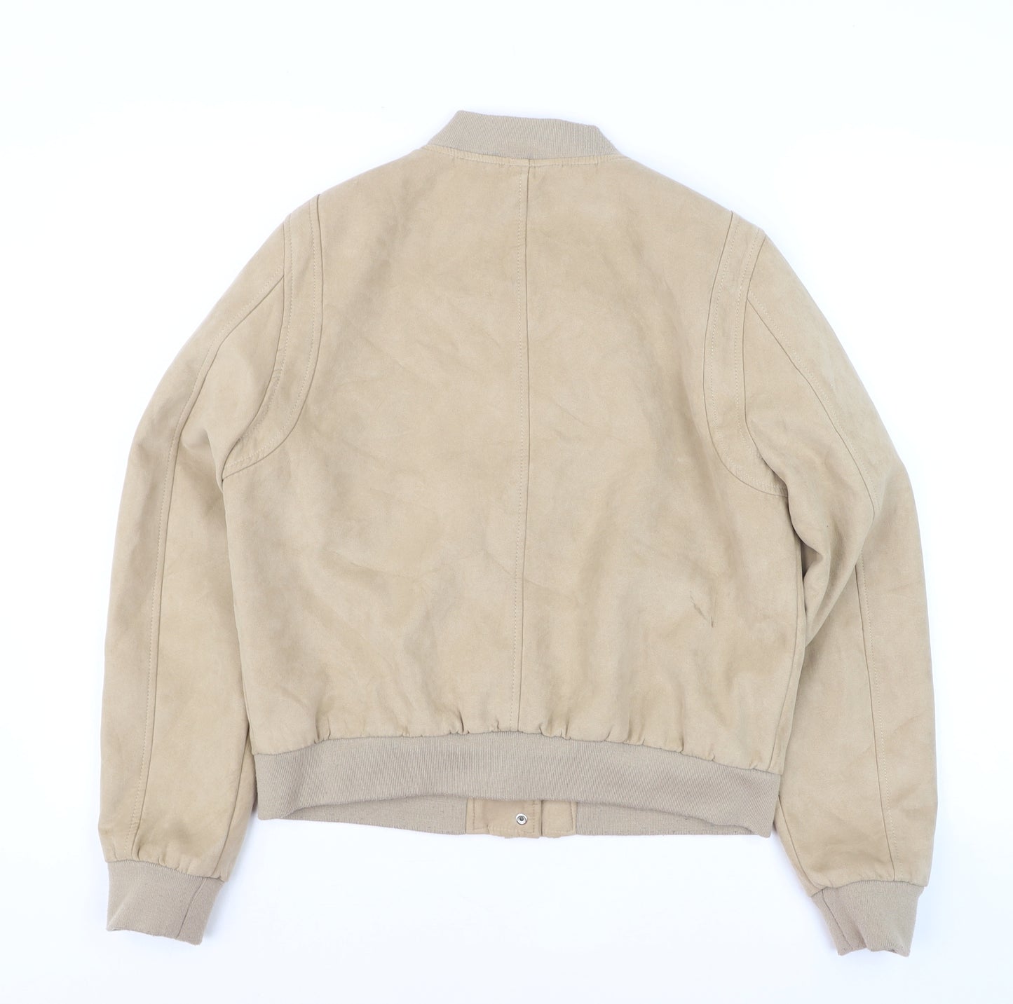 New Look Men Beige Bomber Jacket L Polyester Casual Style