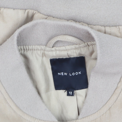 New Look Men Beige Bomber Jacket L Polyester Casual Style