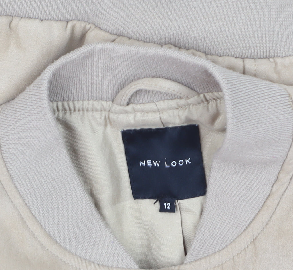 New Look Men Beige Bomber Jacket L Polyester Casual Style