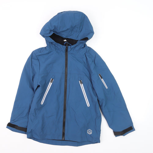 Marks and Spencer Boys Blue Hooded Rain Coat Jacket 7-8 Years Waterproof