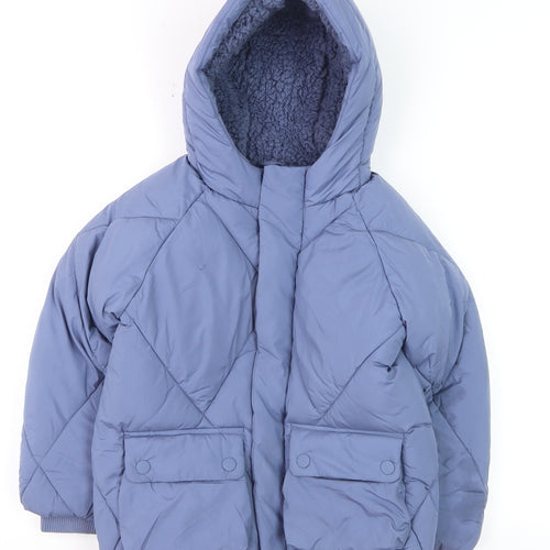 Marks and Spencer Girls Blue Hooded Puffer Jacket 4-5 Years Quilted Winter Coat