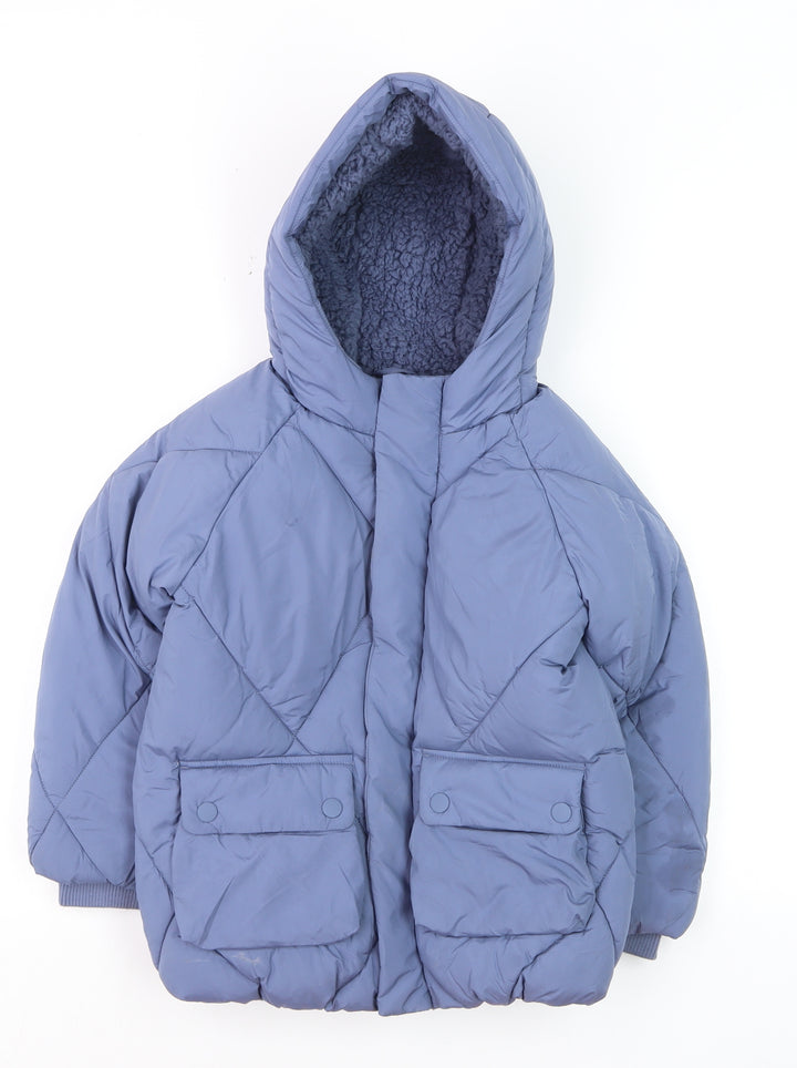 Marks and Spencer Girls Blue Hooded Puffer Jacket 4-5 Years Quilted Winter Coat