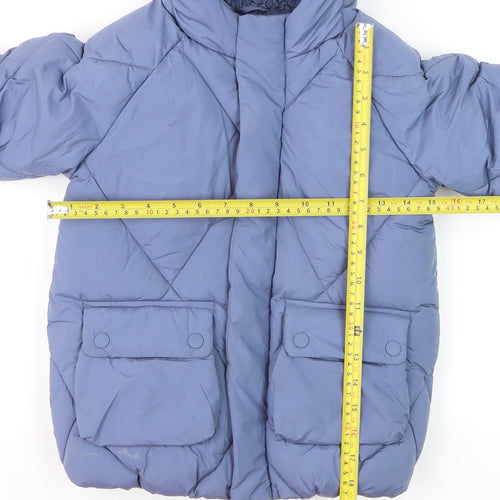 Marks and Spencer Girls Blue Hooded Puffer Jacket 4-5 Years Quilted Winter Coat